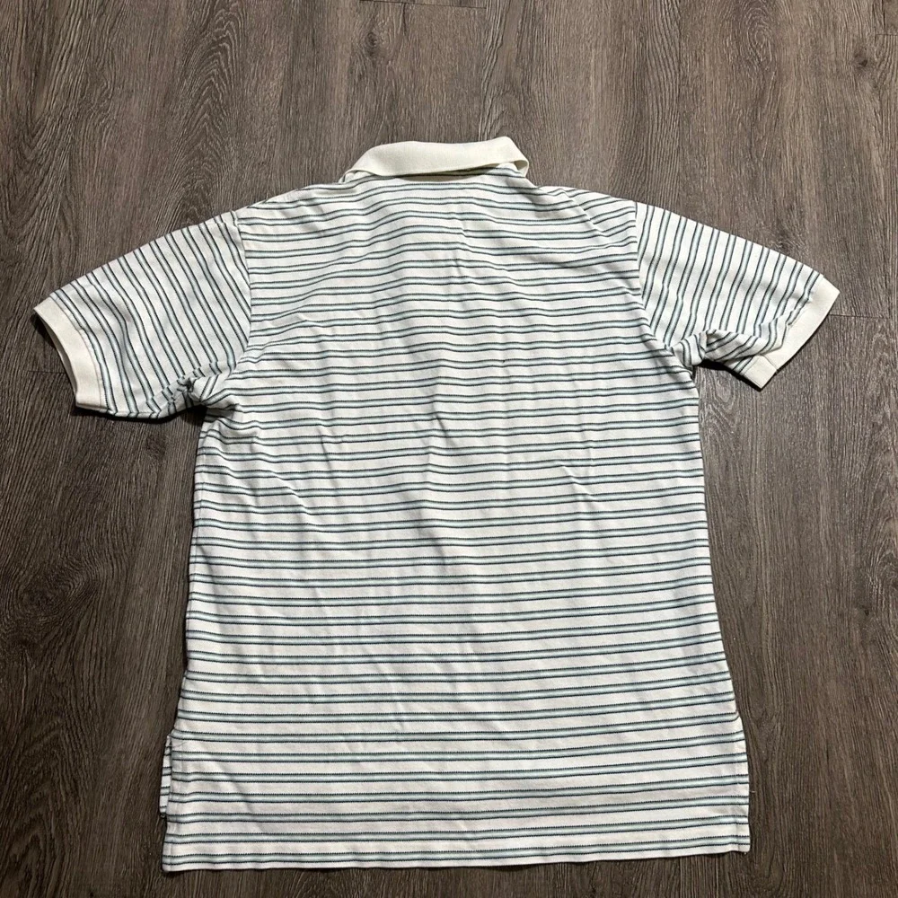 Polo Ralph Lauren Polo Shirt Large White Green Striped Short Sleeve Pique Cotton